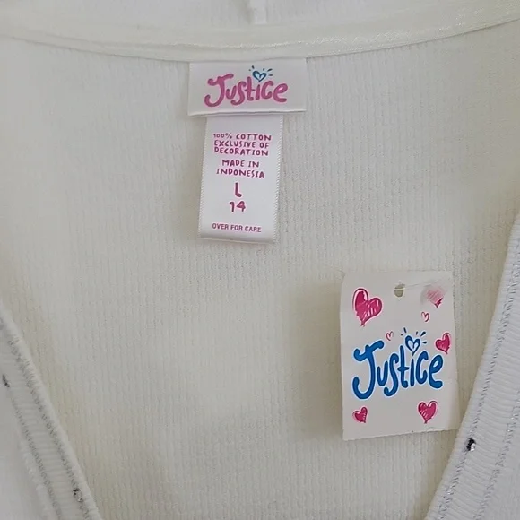 NWT Justice White Hoodie Cap Sleeve Bling Top L 14 - Picture 6 of 16